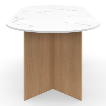 Table repas Gabin plateau extensible 160-200cm effet marbre blanc et pieds design