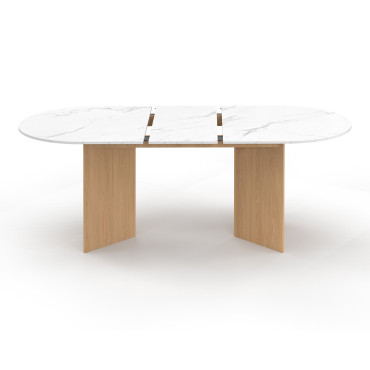 Table repas Gabin plateau extensible 160-200cm effet marbre blanc et pieds design
