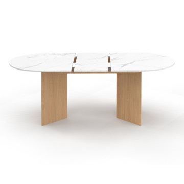 Table repas Gabin plateau extensible 160-200cm effet marbre blanc et pieds design