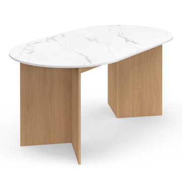 Table repas Gabin plateau extensible 160-200cm effet marbre blanc et pieds design