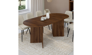 Table repas Gabin plateau extensible 160-200cm effet noyer et pieds design
