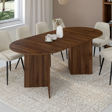 Table repas Gabin plateau extensible 160-200cm effet noyer et pieds design