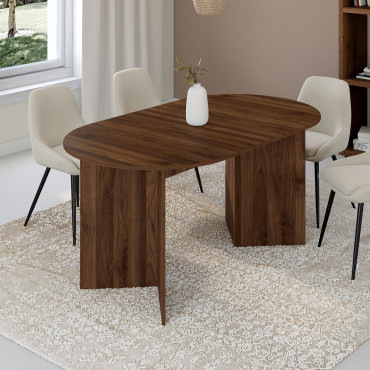 Table repas Gabin plateau extensible 160-200cm effet noyer et pieds design