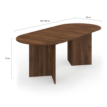 Table repas Gabin plateau extensible 160-200cm effet noyer et pieds design