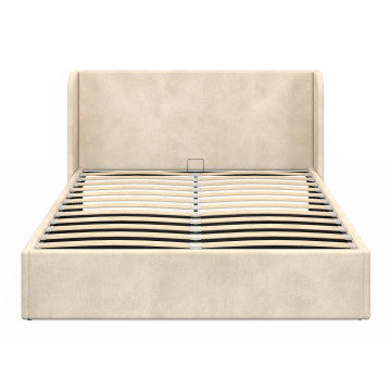 Lit coffre Lucia en velours beige avec sommier et tête de lit 140x190cm