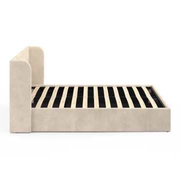 Lit coffre Lucia en velours beige avec sommier et tête de lit 140x190cm