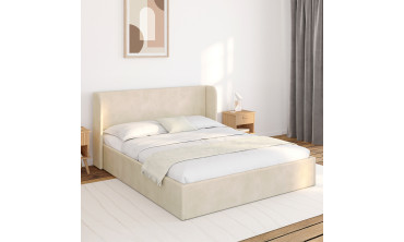 Lit coffre Lucia en velours beige avec sommier et tête de lit 160x200cm