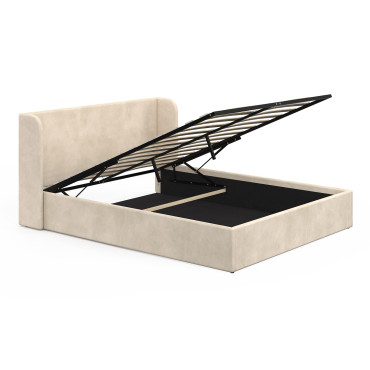 Lit coffre Lucia en velours beige avec sommier et tête de lit 160x200cm