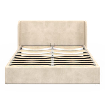 Lit coffre Lucia en velours beige avec sommier et tête de lit 160x200cm