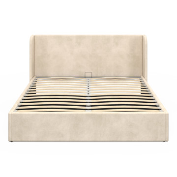 Lit coffre Lucia en velours beige avec sommier et tête de lit 160x200cm