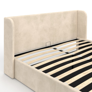 Lit coffre Lucia en velours beige avec sommier et tête de lit 160x200cm