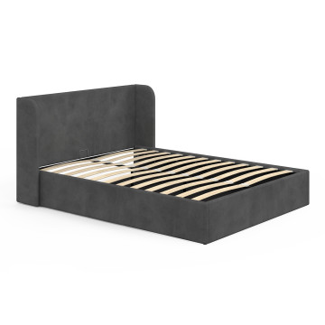Lit coffre Lucia en velours gris avec sommier et tête de lit 140x190cm