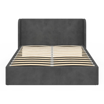 Lit coffre Lucia en velours gris avec sommier et tête de lit 140x190cm