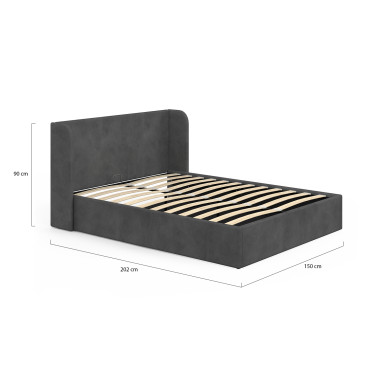 Lit coffre Lucia en velours gris avec sommier et tête de lit 140x190cm