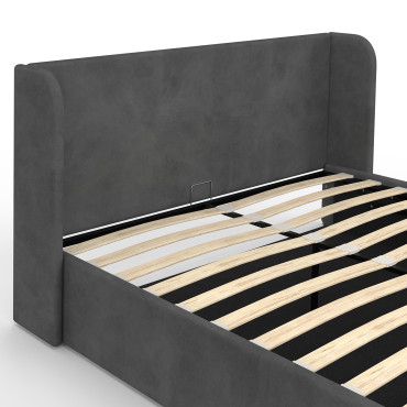 Lit coffre Lucia en velours gris avec sommier et tête de lit 140x190cm