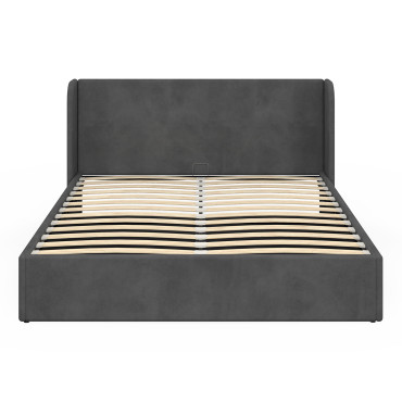 Lit coffre Lucia en velours gris avec sommier et tête de lit 160x200cm