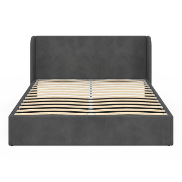 Lit coffre Lucia en velours gris avec sommier et tête de lit 160x200cm