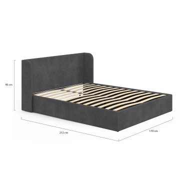 Lit coffre Lucia en velours gris avec sommier et tête de lit 160x200cm