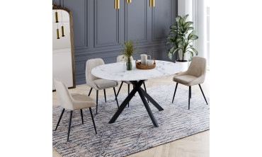 Table à manger ronde extensible Soline effet marbre blanc et noir Ø110-150cm