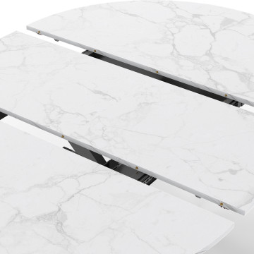 Table à manger ronde extensible Soline effet marbre blanc et noir Ø110-150cm