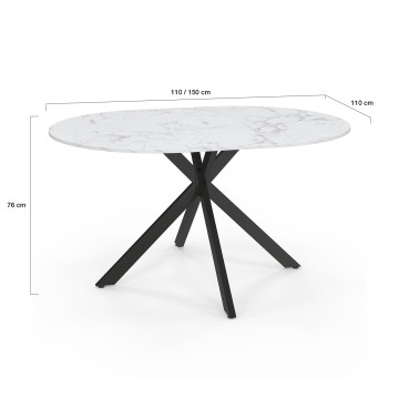 Table à manger ronde extensible Soline effet marbre blanc et noir Ø110-150cm