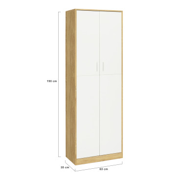 Armoire Marius 2 portes effet hêtre et blanc