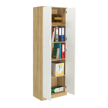 Armoire Marius 2 portes effet hêtre et blanc