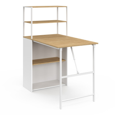 Bureau bibliothèque 2 en 1 pliable Raya blanc et bois