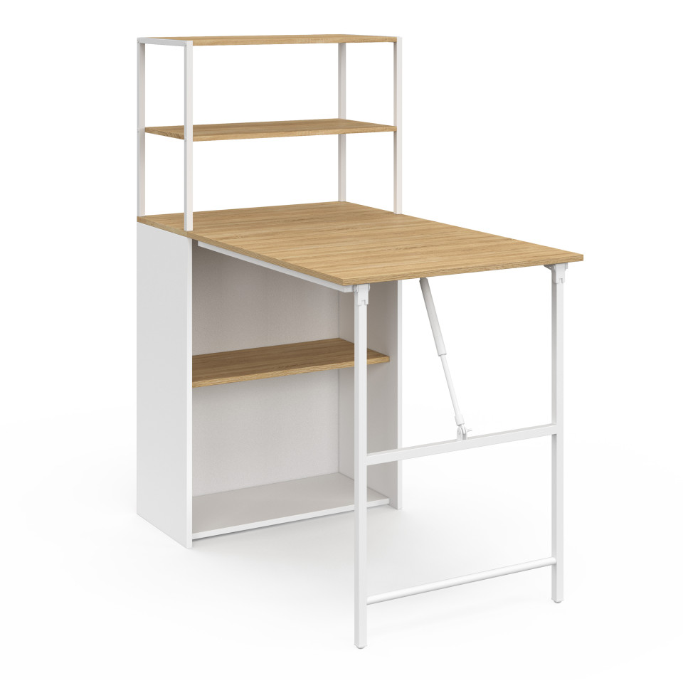 Bureau bibliothèque 2 en 1 pliable Raya blanc et bois Bureau bibliothèque 2 en 1 pliable Raya blanc et bois