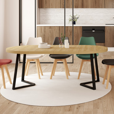 Table à manger ronde extensible Sana bois et noir Ø110-200cm