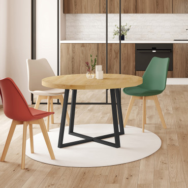 Table à manger ronde extensible Sana bois et noir Ø110-200cm