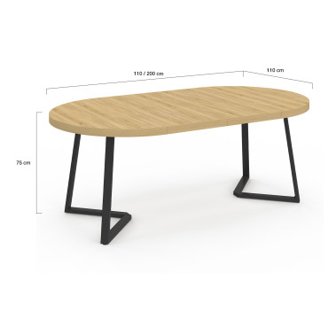 Table à manger ronde extensible Sana bois et noir Ø110-200cm