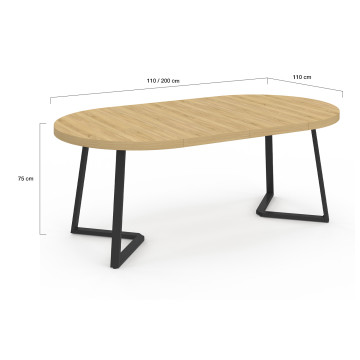 Table à manger ronde extensible Sana bois et noir Ø110-200cm
