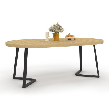 Table à manger ronde extensible Sana bois et noir Ø110-200cm