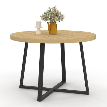 Table à manger ronde extensible Sana bois et noir Ø110-200cm