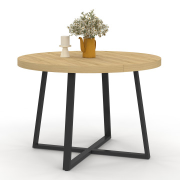 Table à manger ronde extensible Sana bois et noir Ø110-200cm