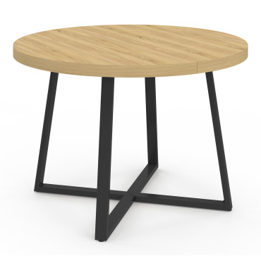 Table à manger ronde extensible Sana bois et noir Ø110-200cm