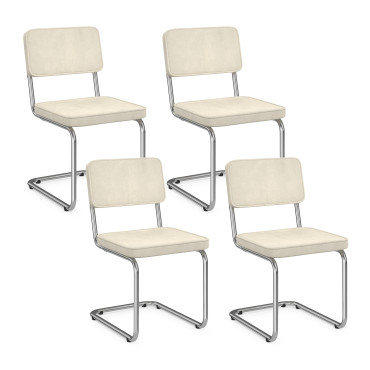 Chaises Naya en velours crème et pied métal cantilever - lot de 4