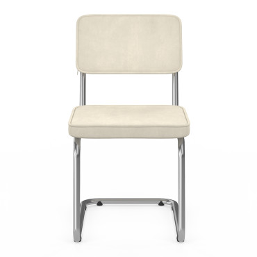 Chaises Naya en velours crème et pied métal cantilever - lot de 4