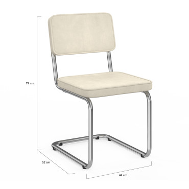 Chaises Naya en velours crème et pied métal cantilever - lot de 4