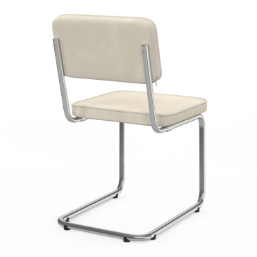 Chaises Naya en velours crème et pied métal cantilever - lot de 4