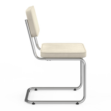 Chaises Naya en velours crème et pied métal cantilever - lot de 4