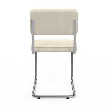 Chaises Naya en velours crème et pied métal cantilever - lot de 4