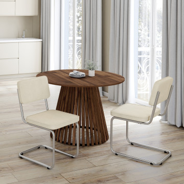 Chaises Naya en velours crème et pied métal cantilever - lot de 4
