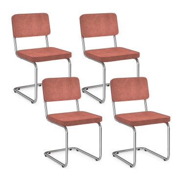Chaises Naya en bouclette terracotta et pied métal cantilever - lot de 4