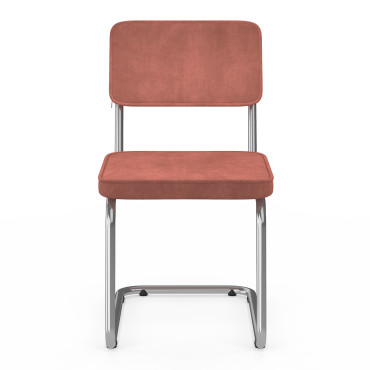 Chaises Naya en bouclette terracotta et pied métal cantilever - lot de 4