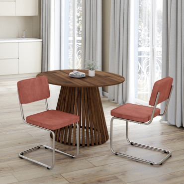 Chaises Naya en bouclette terracotta et pied métal cantilever - lot de 4