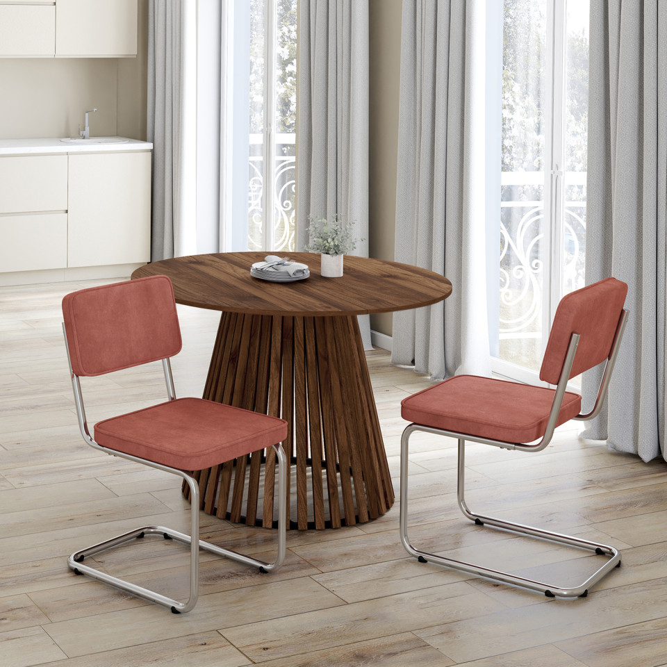 Chaises Naya en bouclette terracotta et pied métal cantilever - lot de 4