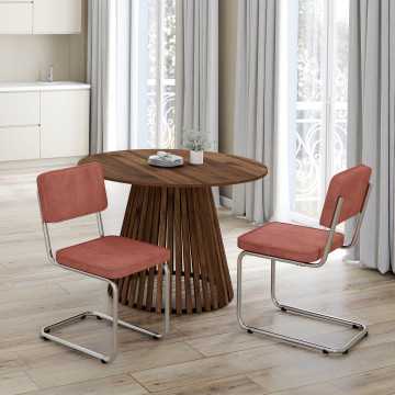 Chaises Naya en bouclette terracotta et pied métal cantilever - lot de 4