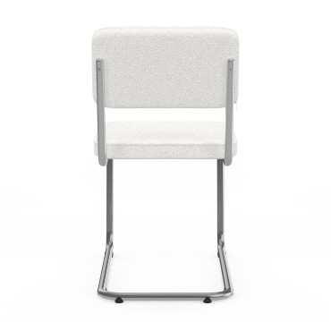Chaises Naya en bouclette crème et pied métal cantilever - lot de 4